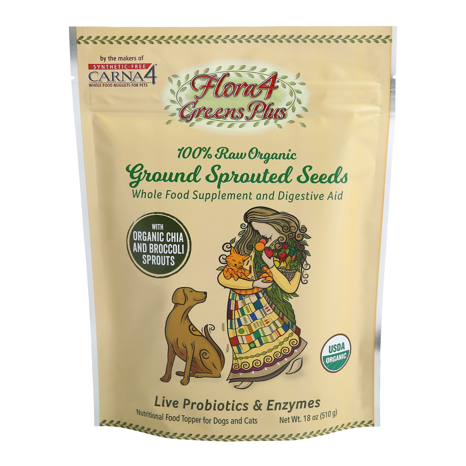 Carna 4 - Flora4 Greens Plus Ground Sprouted Seeds Topper