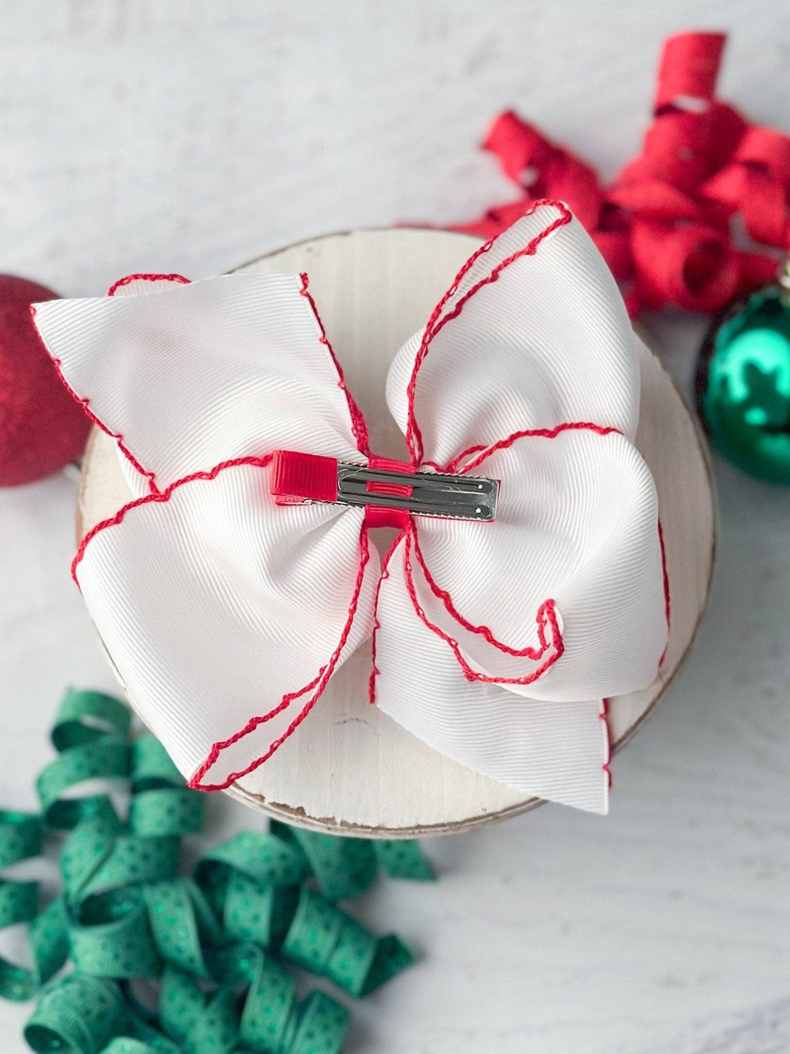 Candy Cane Embroidered Hair Bow | Clip