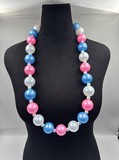 HS0486N - 42.5" Pearl Pink White And Blue 3cm Beads