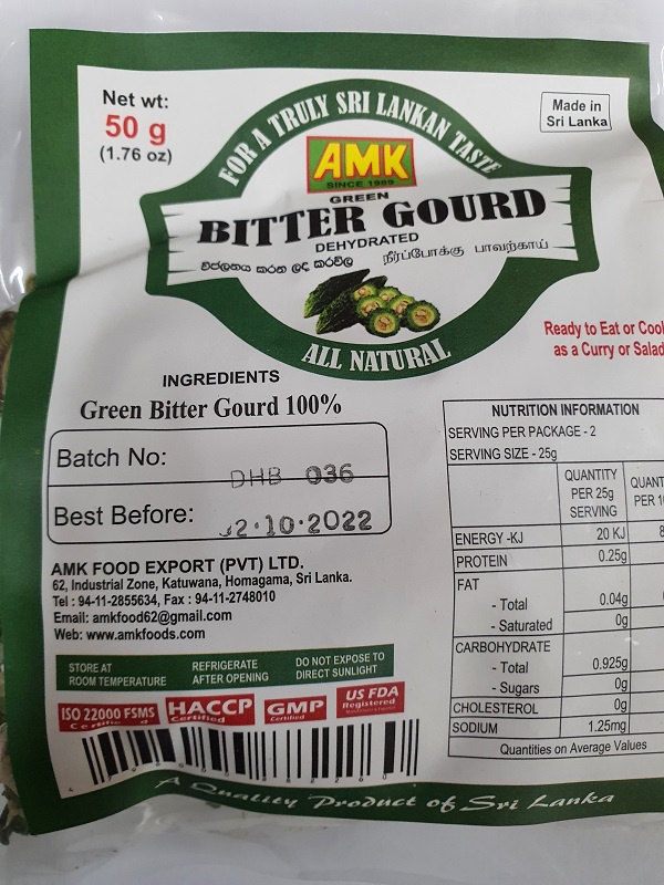 Amk Green Bitter Gourd Dehydrated 50g