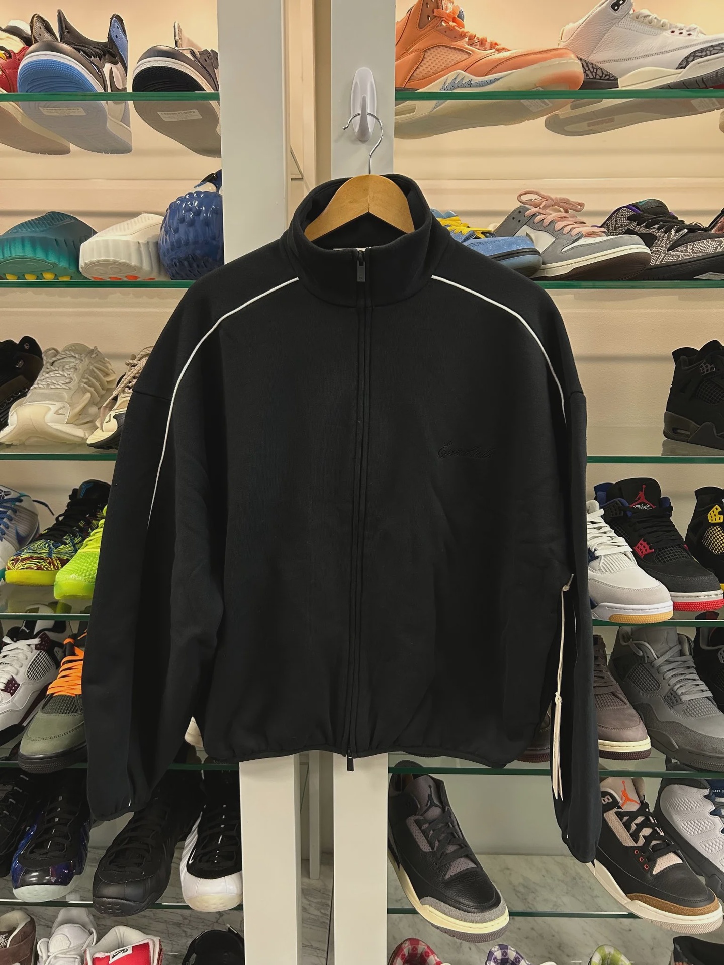 Fear of God Essentials Modern Piping Track Jacket Jet Black/Cloud White • Brand New [2931] - photo 1