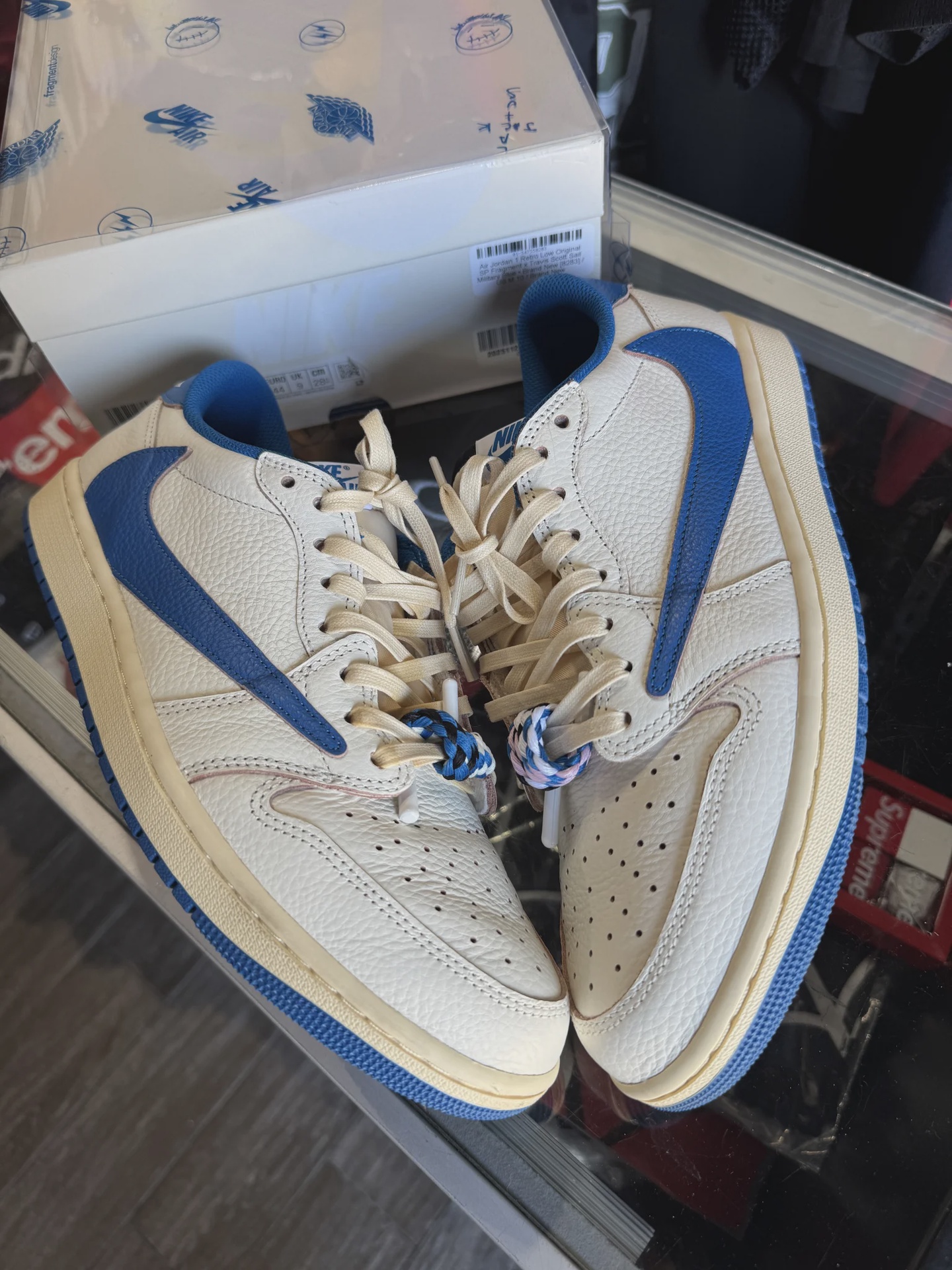 Air Jordan 1 Retro Low Original SP Fragment  x Travis Scott Sail Military Blue • Pre-Owned [1470] - photo 1