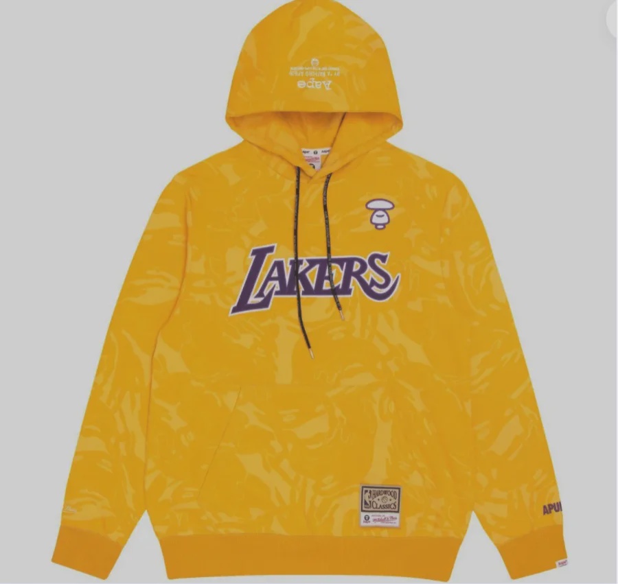 Aape  x Mitchell & Ness La Lakers Pullover Hoodie Yellow • Brand New [2556]
