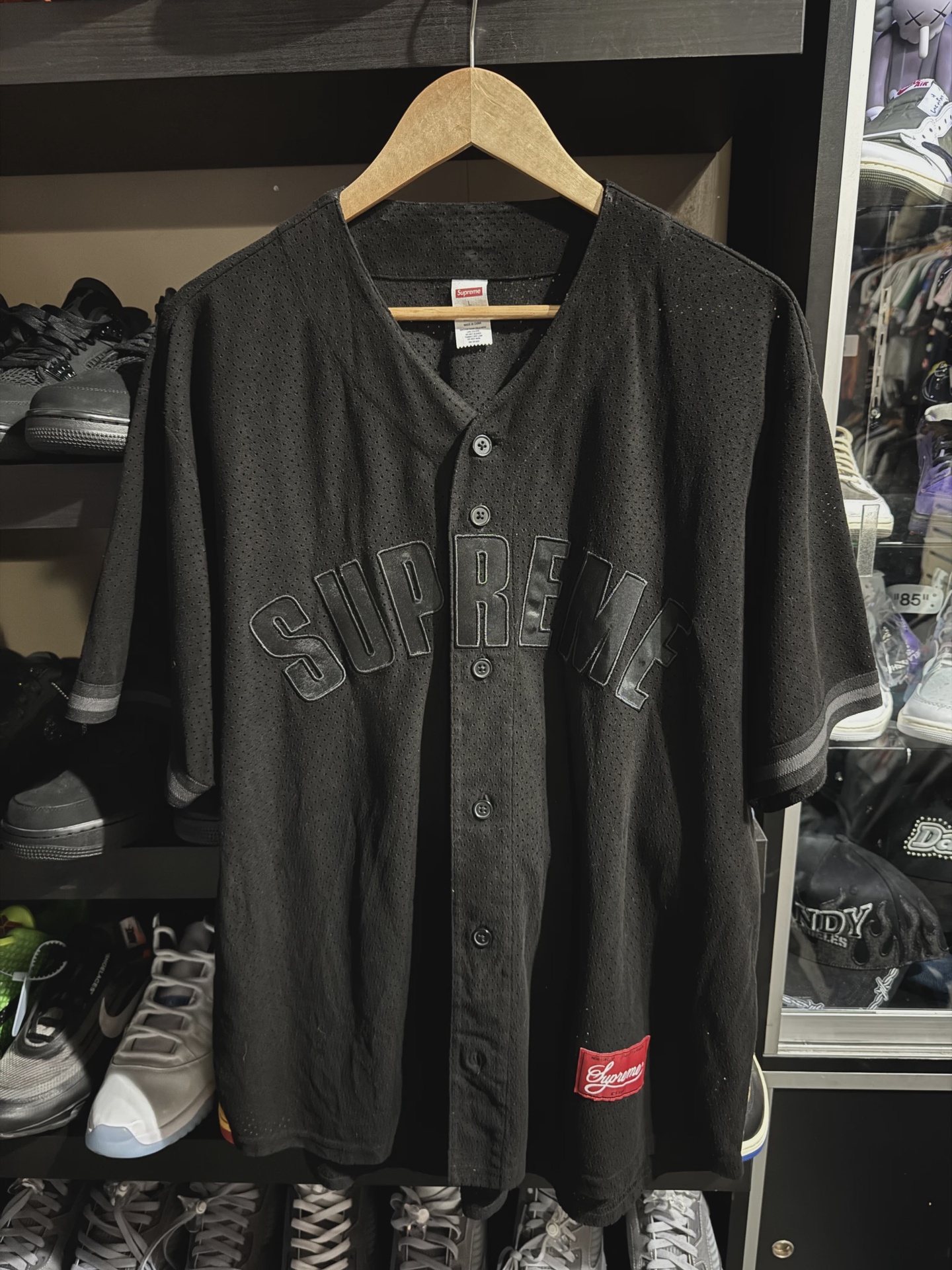 Supreme Ultrasuede Mesh Baseball Jersey Black (size L) • Pre-Owned [1271]