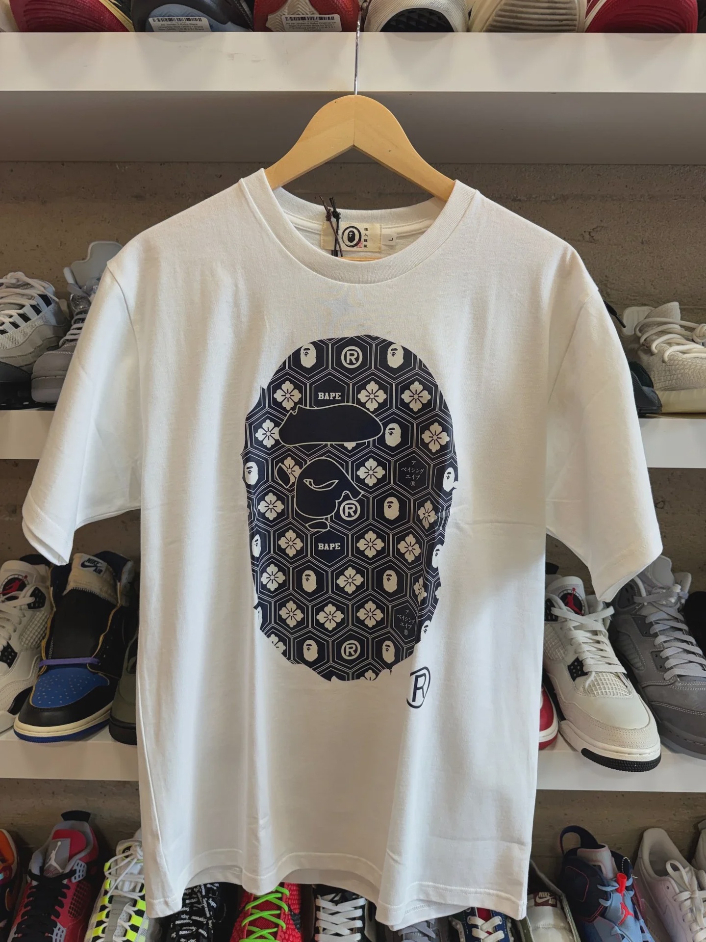 A Bathing Ape A Bathing Ape White Blue Big Head Tee - Size L