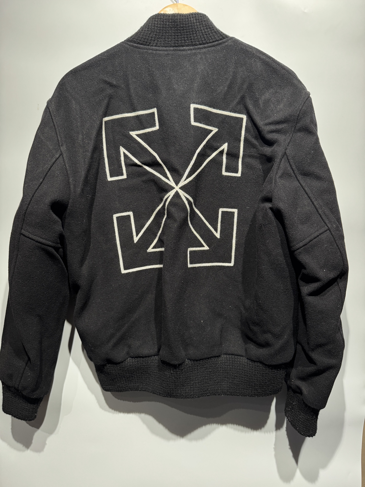 OFF-WHITE Wool Black Bomber Varsity Jacket 2