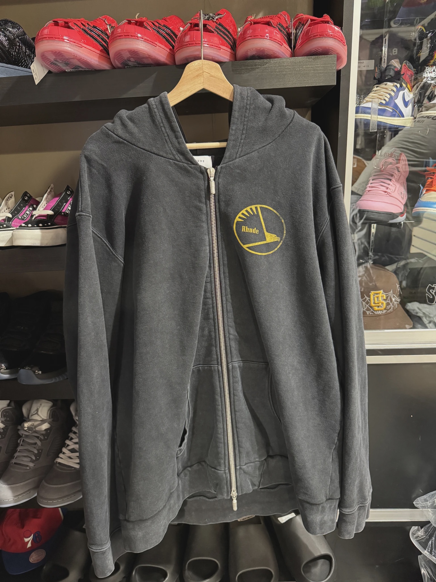 Rhude Fumear Mata Black Distressed Hoodie XL • Pre-Owned [7867]