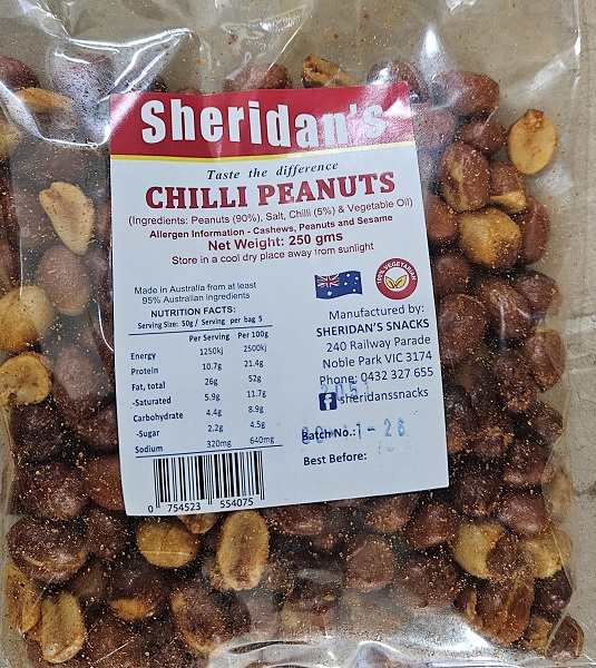 Sheridan Chilli Peanuts 250gm
