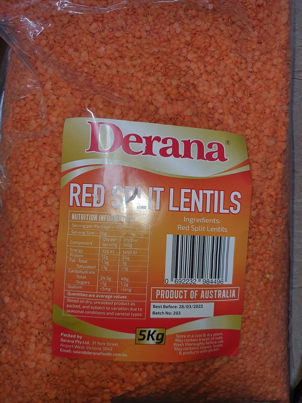 Derana Red Split Lentils 5kg