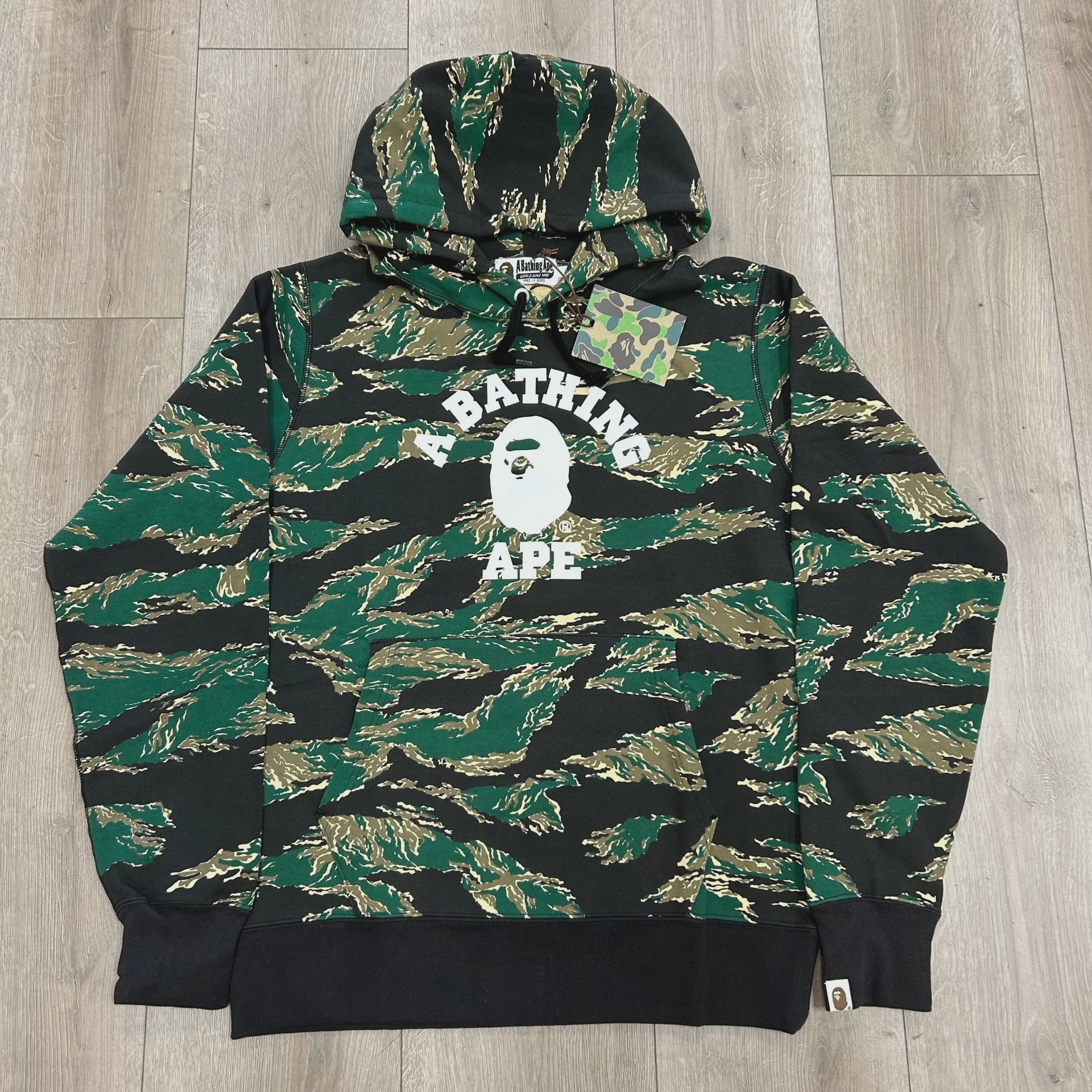 A Bathing Ape BAPE Tiger Camo College Pullover Hoodie 'Green' - Size L