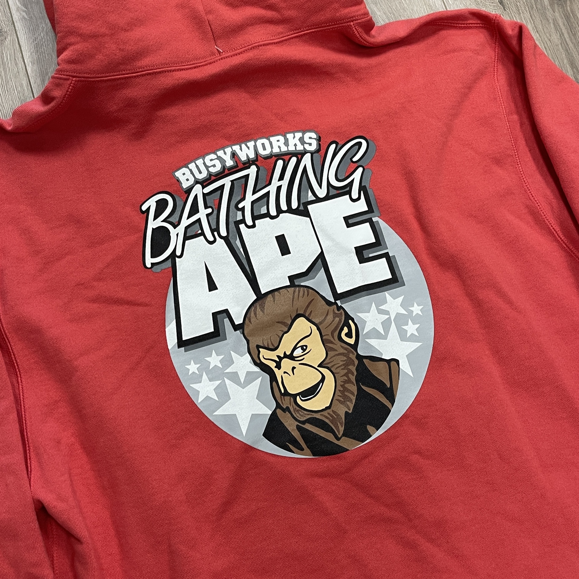 BAPE Ape Graphic Relaxed Fit Pullover Hoodie Red size Large Pre-Owned 7
