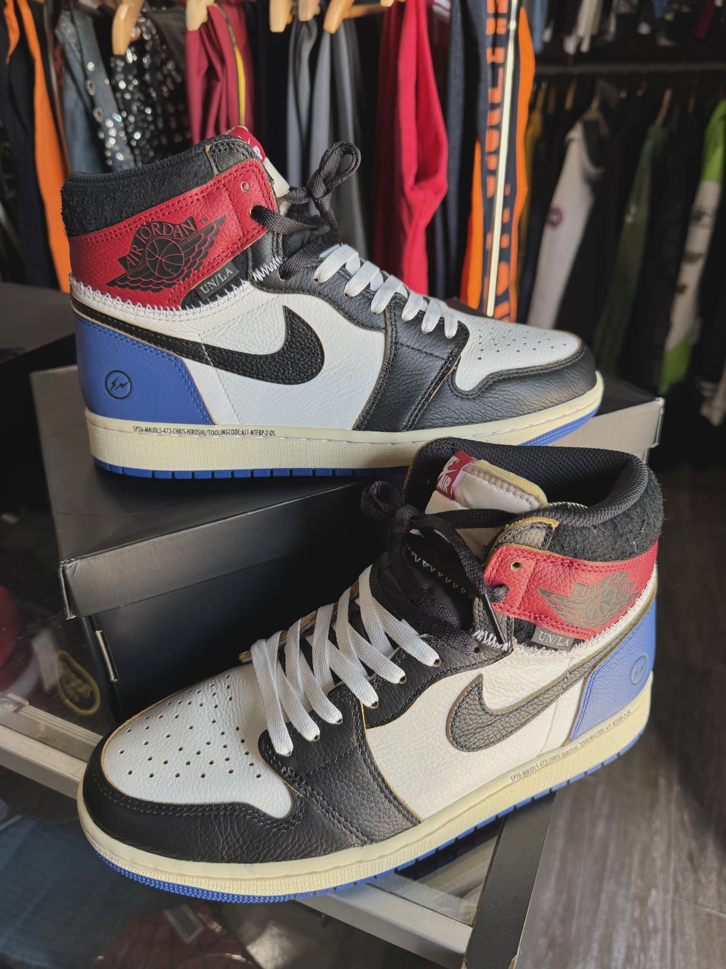 Jordan Air Jordan 1 Retro High Original SP Fragment x Union LA Varsity Red Sport Royal Blue - Size US M 9