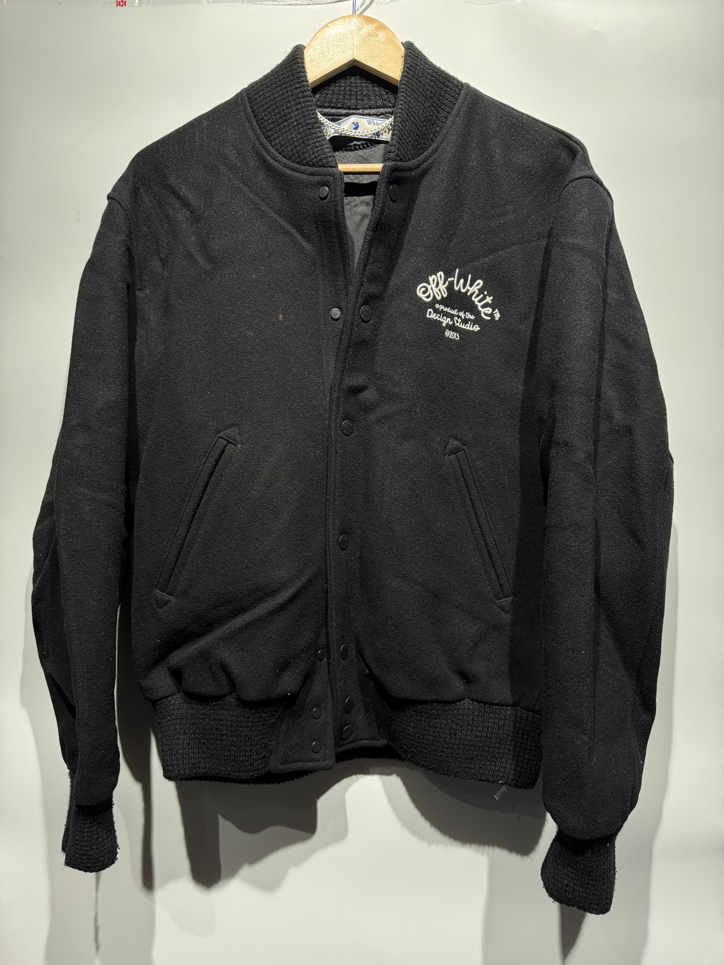 OFF-WHITE Wool Black Bomber Varsity Jacket