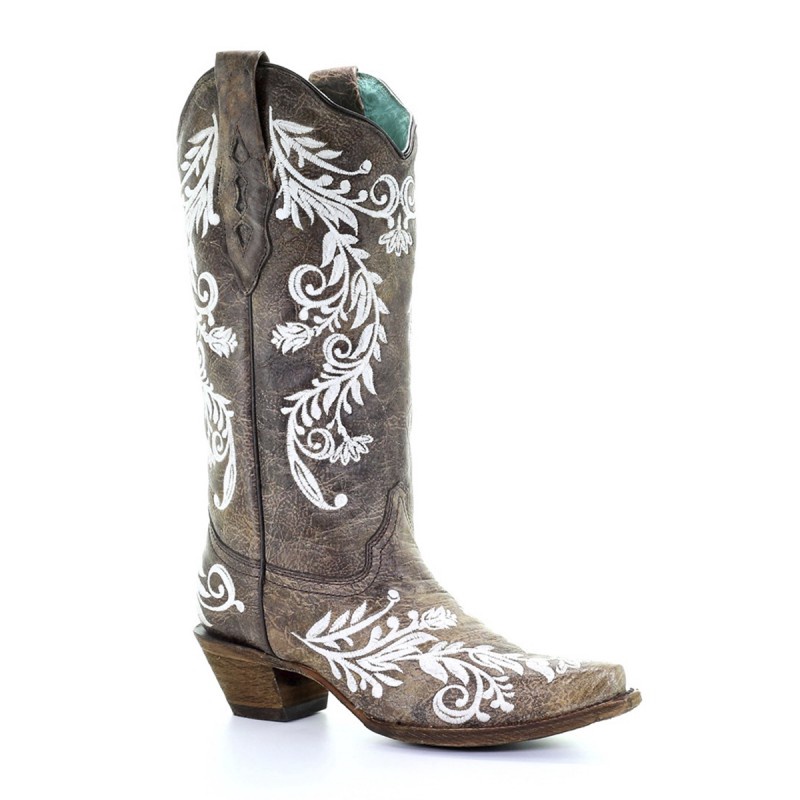 Corral Women's Boots Brown With White Floral Glow In The Dark ...