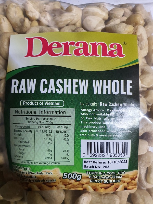 Derana Raw Cashew Whole 500g