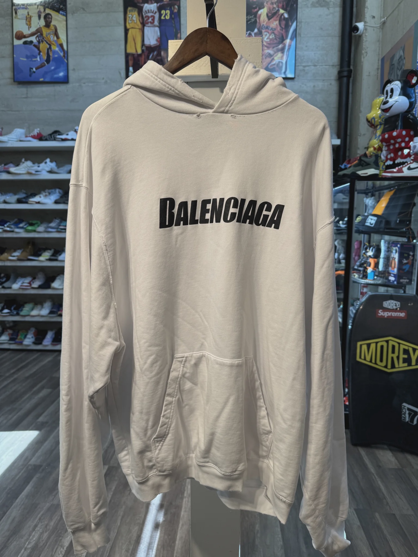 Balenciaga Balenciaga Destroyed Logo Print Hoodie White Black (Oversized XS) - Size XXL