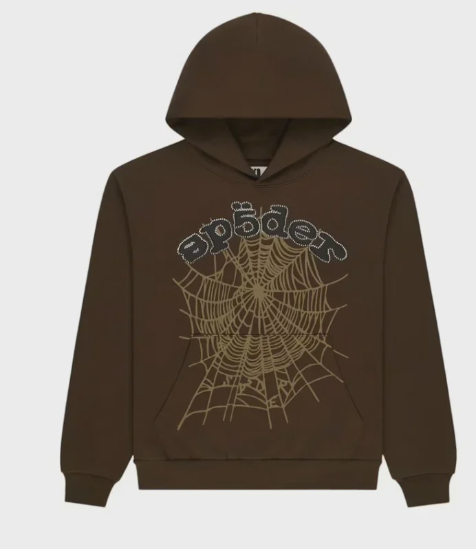 Sp5der Sp5der Rhinestone OG Web Hoodie Brown - Size S