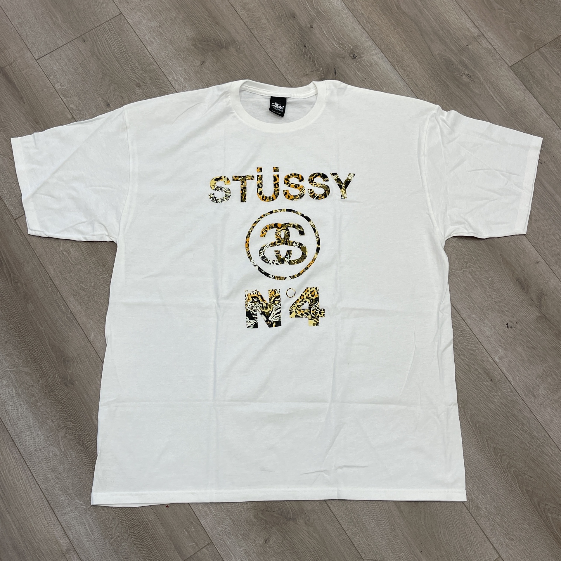 White Cheetah Stussy No. 4 T-Shirt - New
