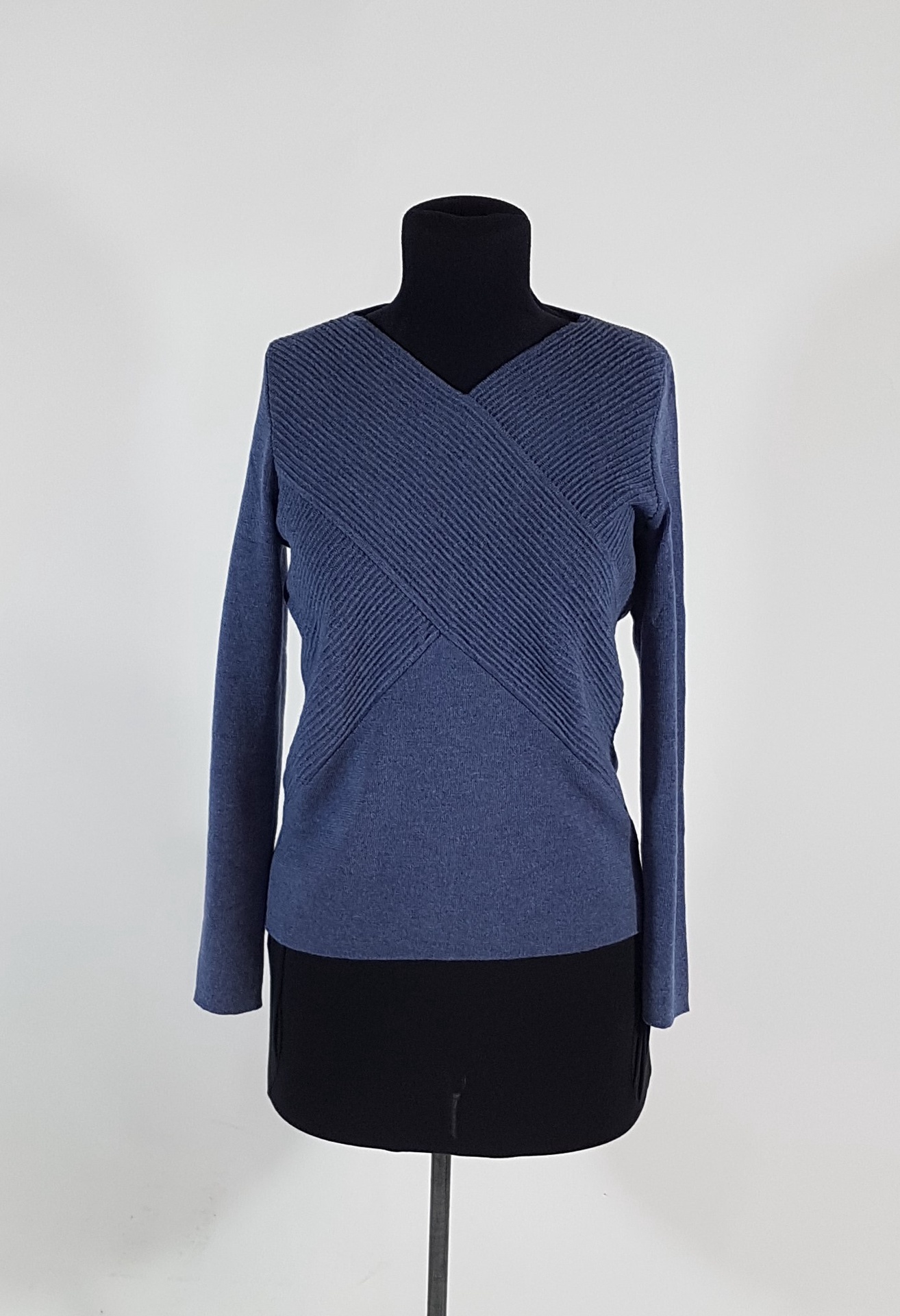 RIB WRAP V NECK - DARK DENIM