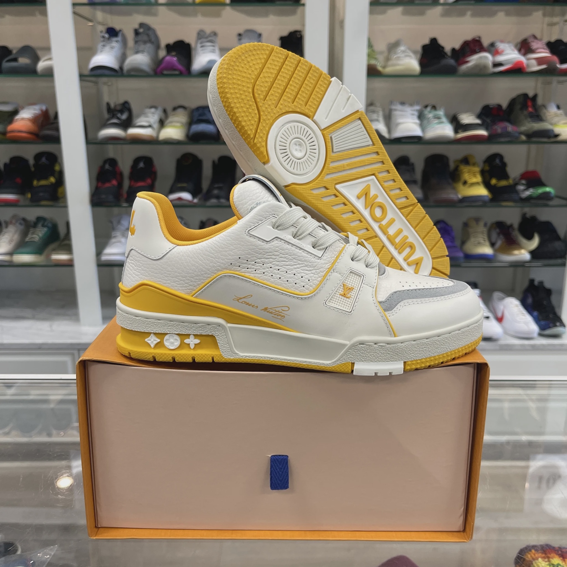Louis Vuitton LV Trainer White Yellow Script • Pre-Owned [2676]