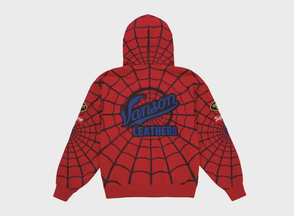 Supreme Vanson Leathers Spider-Man Zip Up Hooded Sweatshirt Red • Brand New [5588] - photo 2