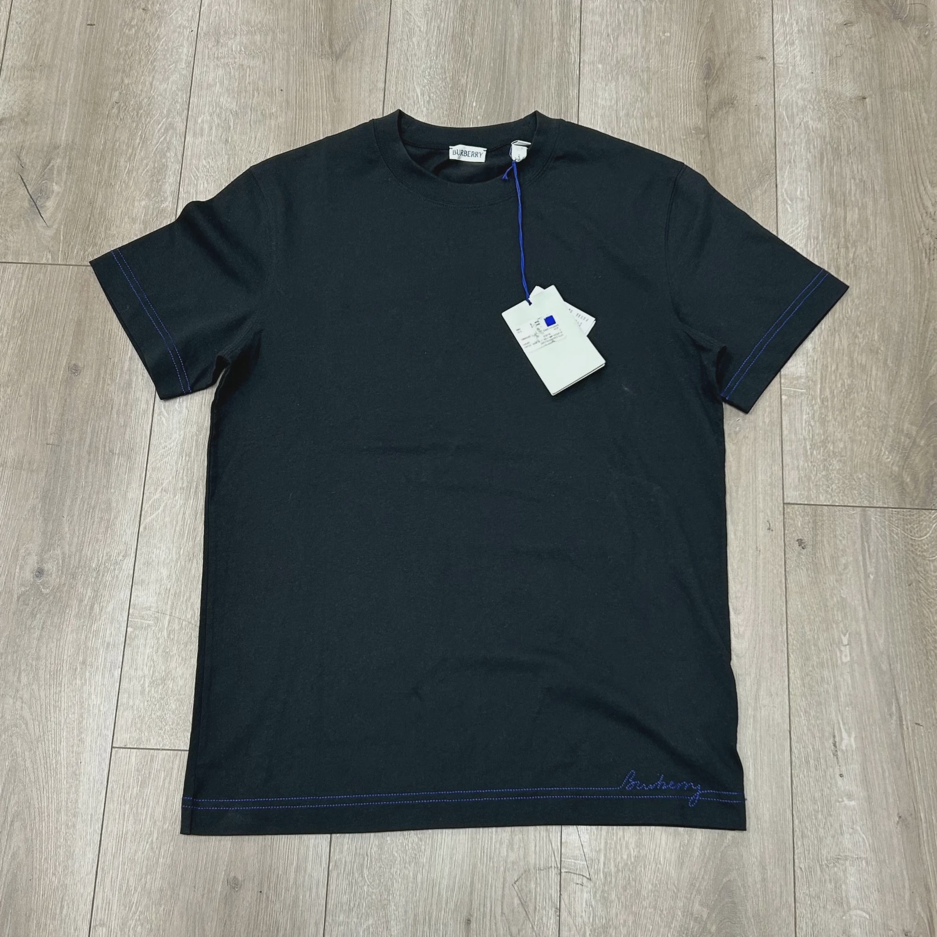 Burberry Burberry Logo Embroidered Cotton Tee Black - Size S
