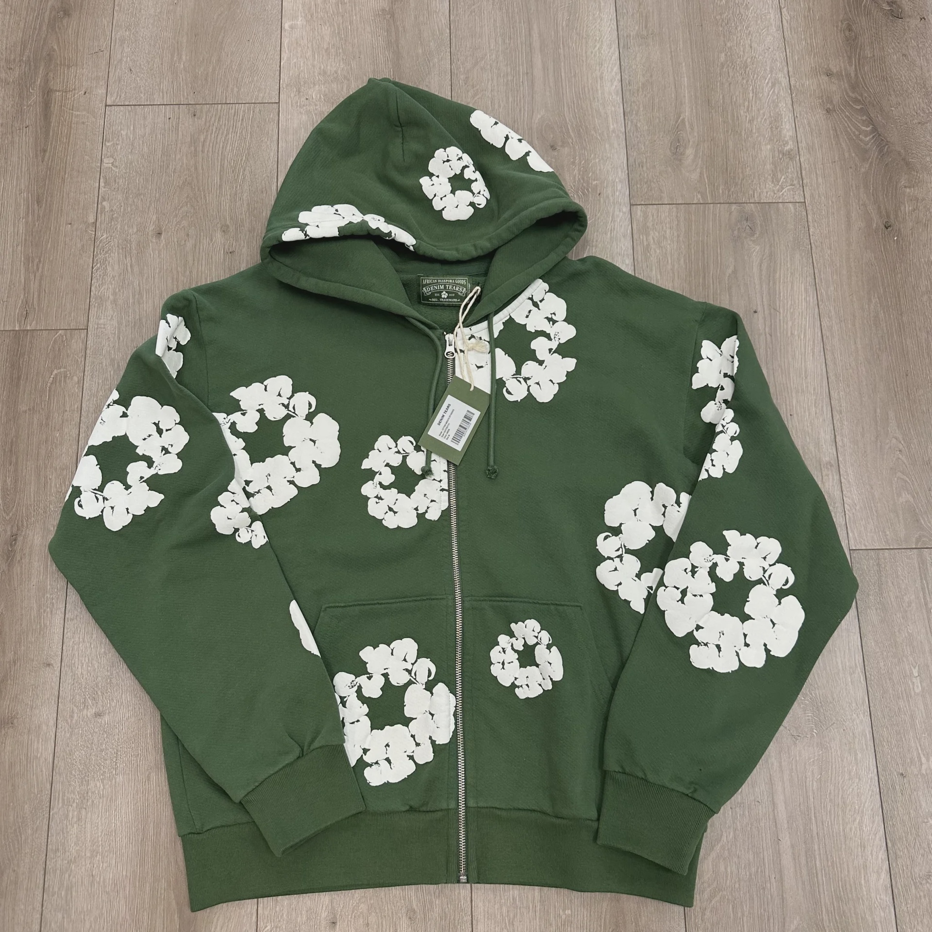 Denim Tears Denim Tears Cotton Wreath Zip Hoodie Green - Size M