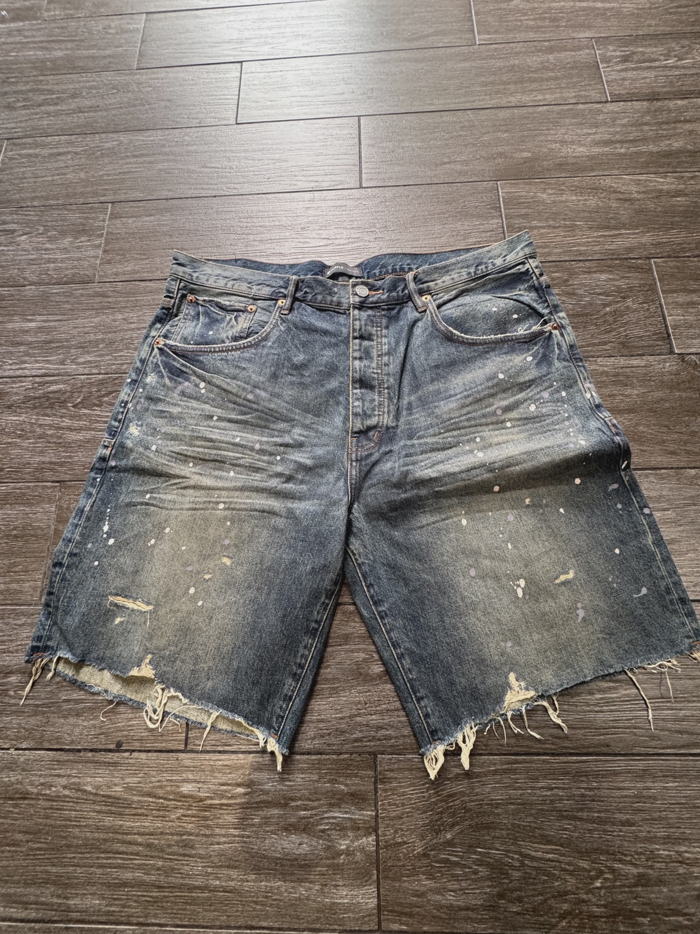 Purple Brand Purple Blue Paint Denim Shorts - Size 38