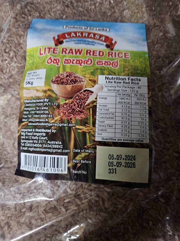 Lakrasa Light Red raw Rice 5kg