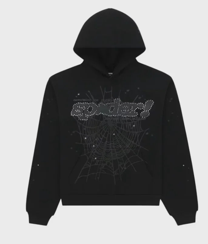 Sp5der Sp5der Rhinestone Punk V2 Hoodie Black - Size L