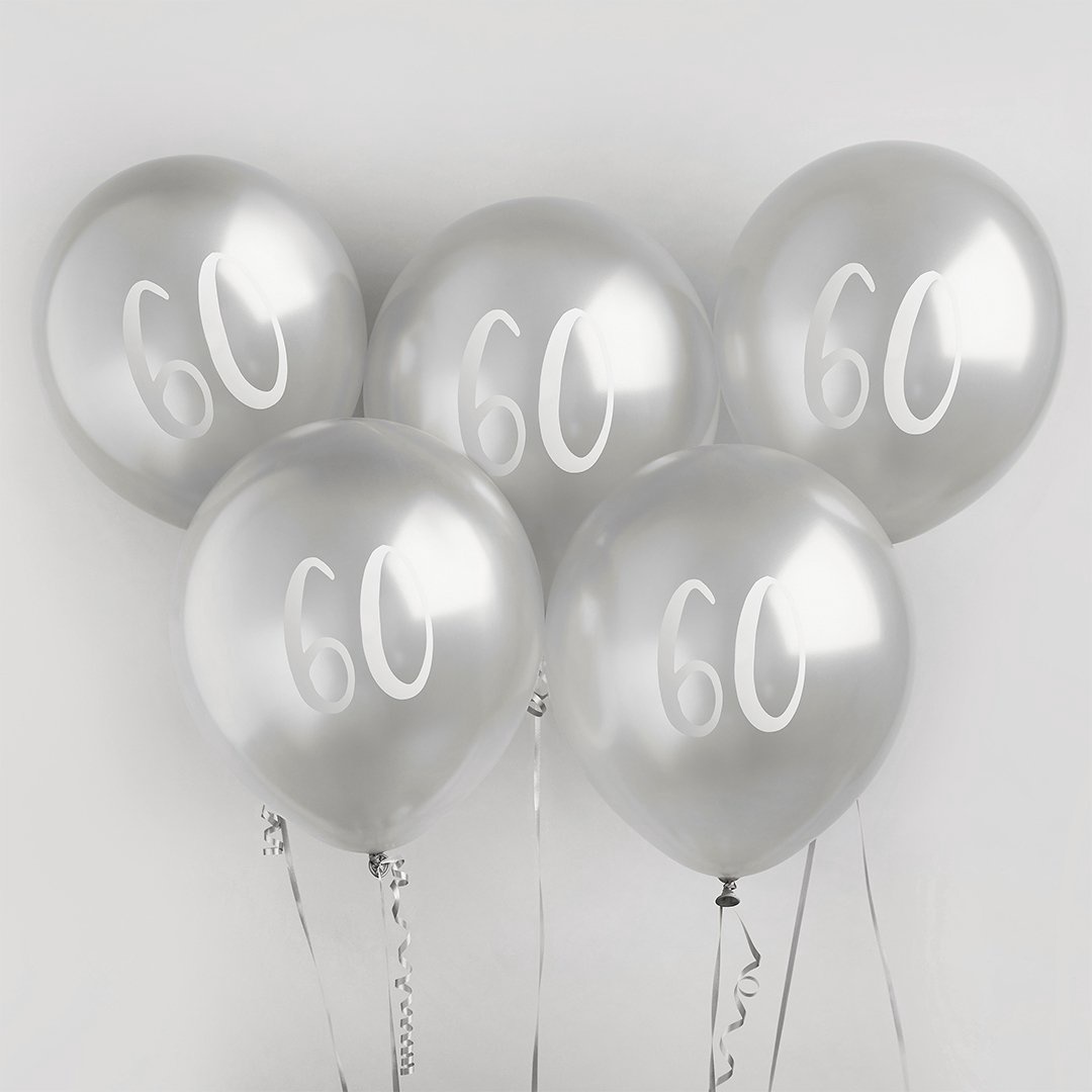 Hootyballoo - Number '60' Latex 12" Balloons - Pack of 5(Not suitable for Helium)