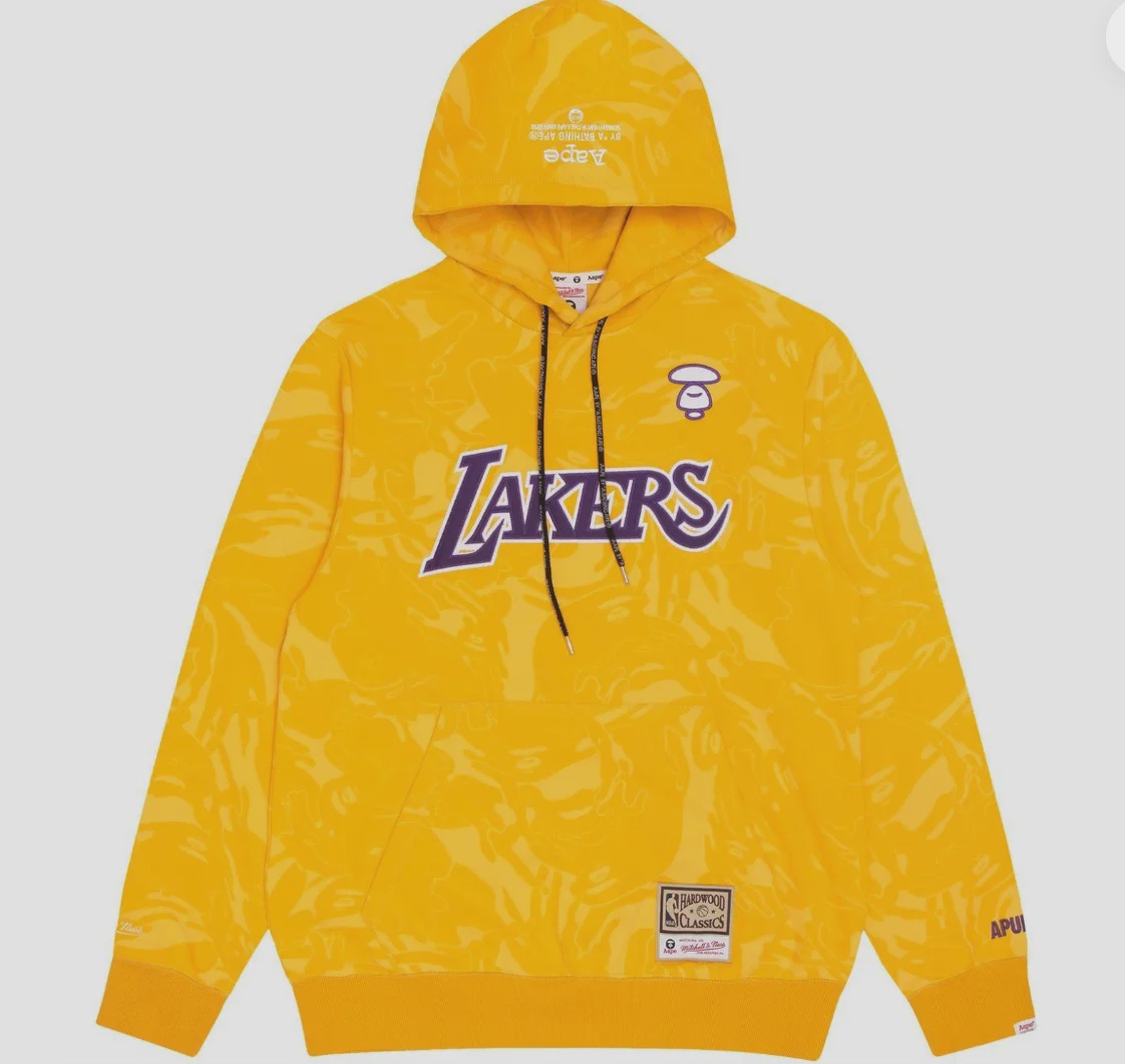 Aape  x Mitchell & Ness La Lakers Pullover Hoodie Yellow • Brand New [2216]