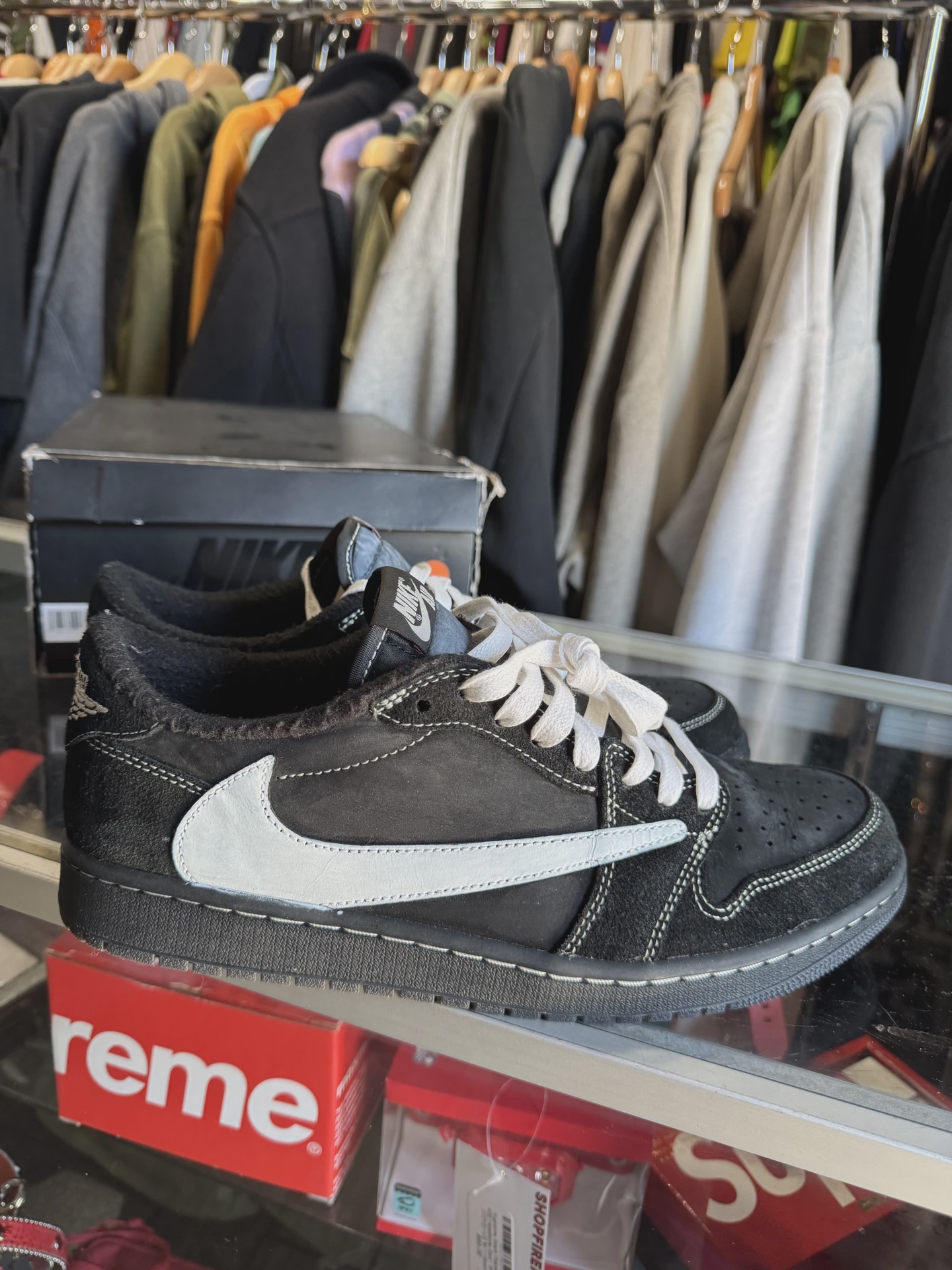 Jordan 1 Retro Low OG SP Travis Scott Black Phantom Custom Swoosh • Pre-Owned [4509] 5