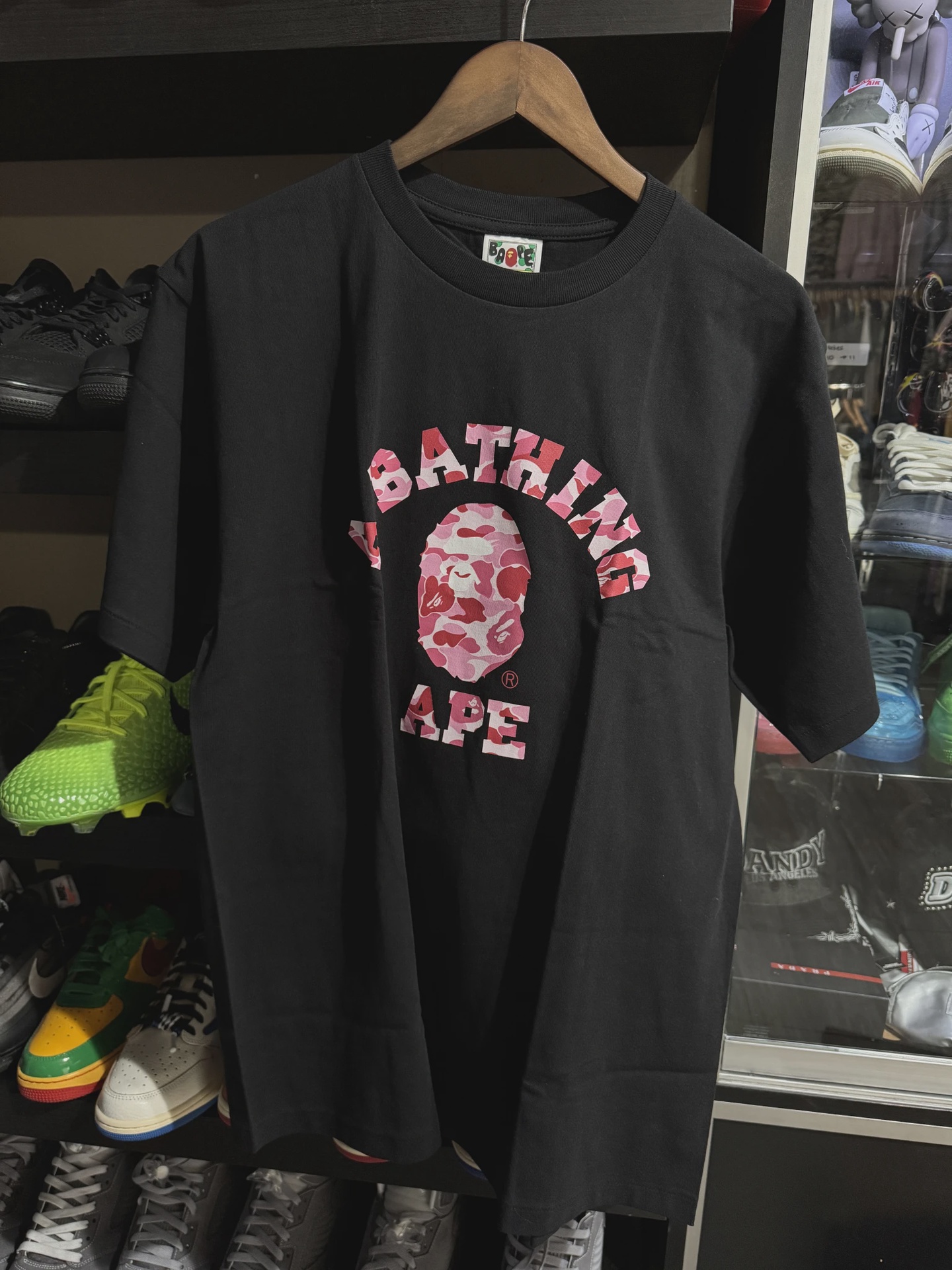 A Bathing Ape College Logo Black Tee Pink (Size L)  • Brand New [7243]