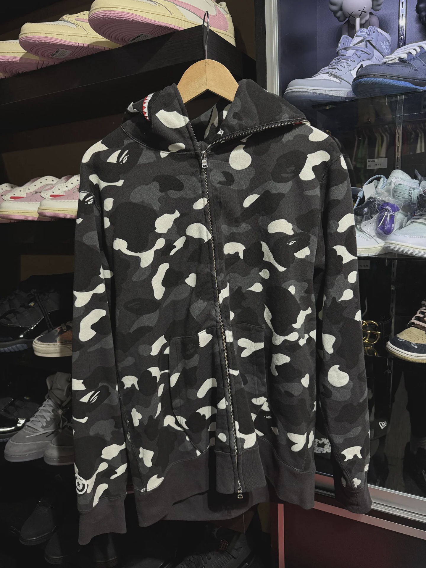 BAPE Bape Shark Full Zip Up Grey Camo L - Size L
