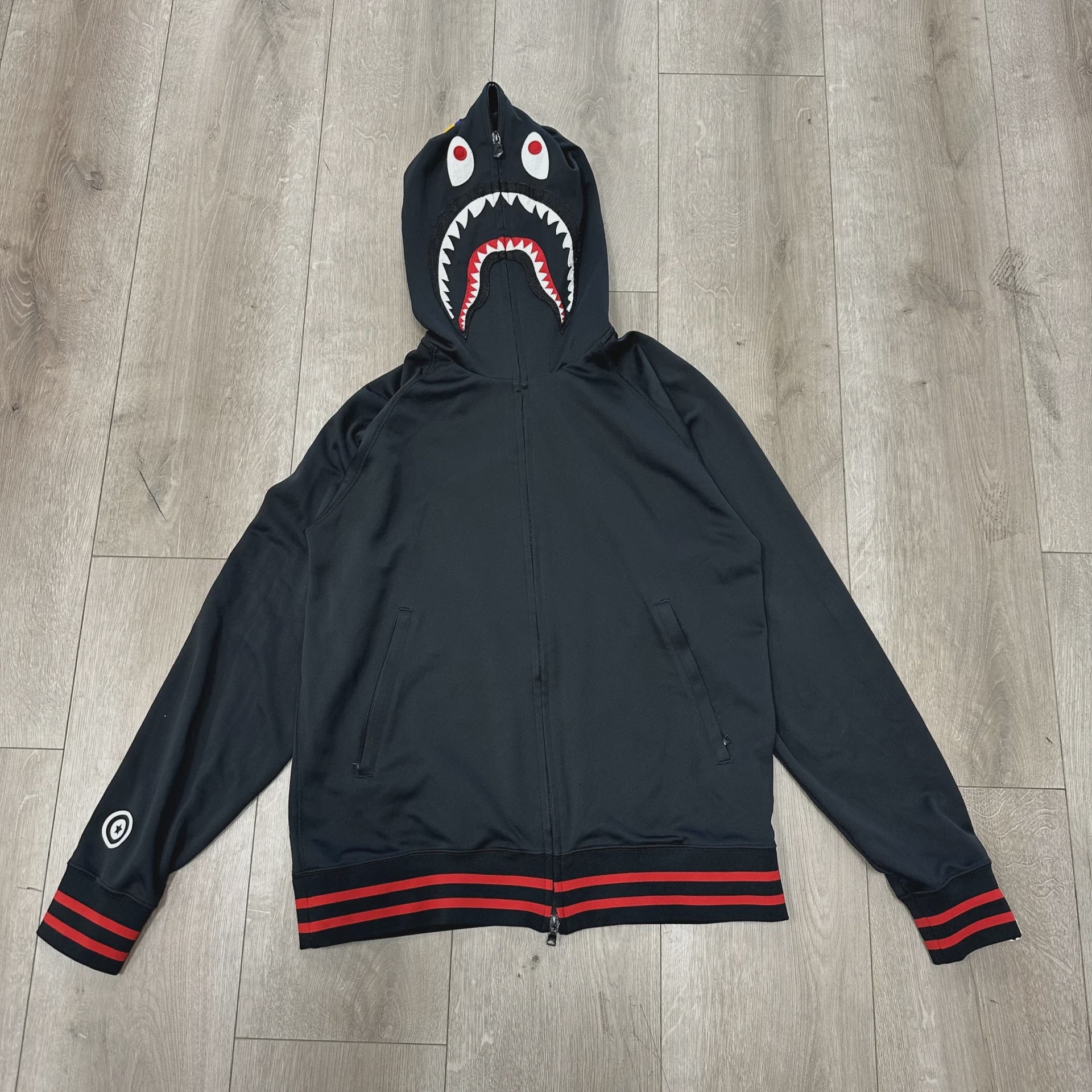 A Bathing Ape A Bathing Ape (BAPE) Black Jersey Shark Full-Zip Hoodie Track Jacket - Size L