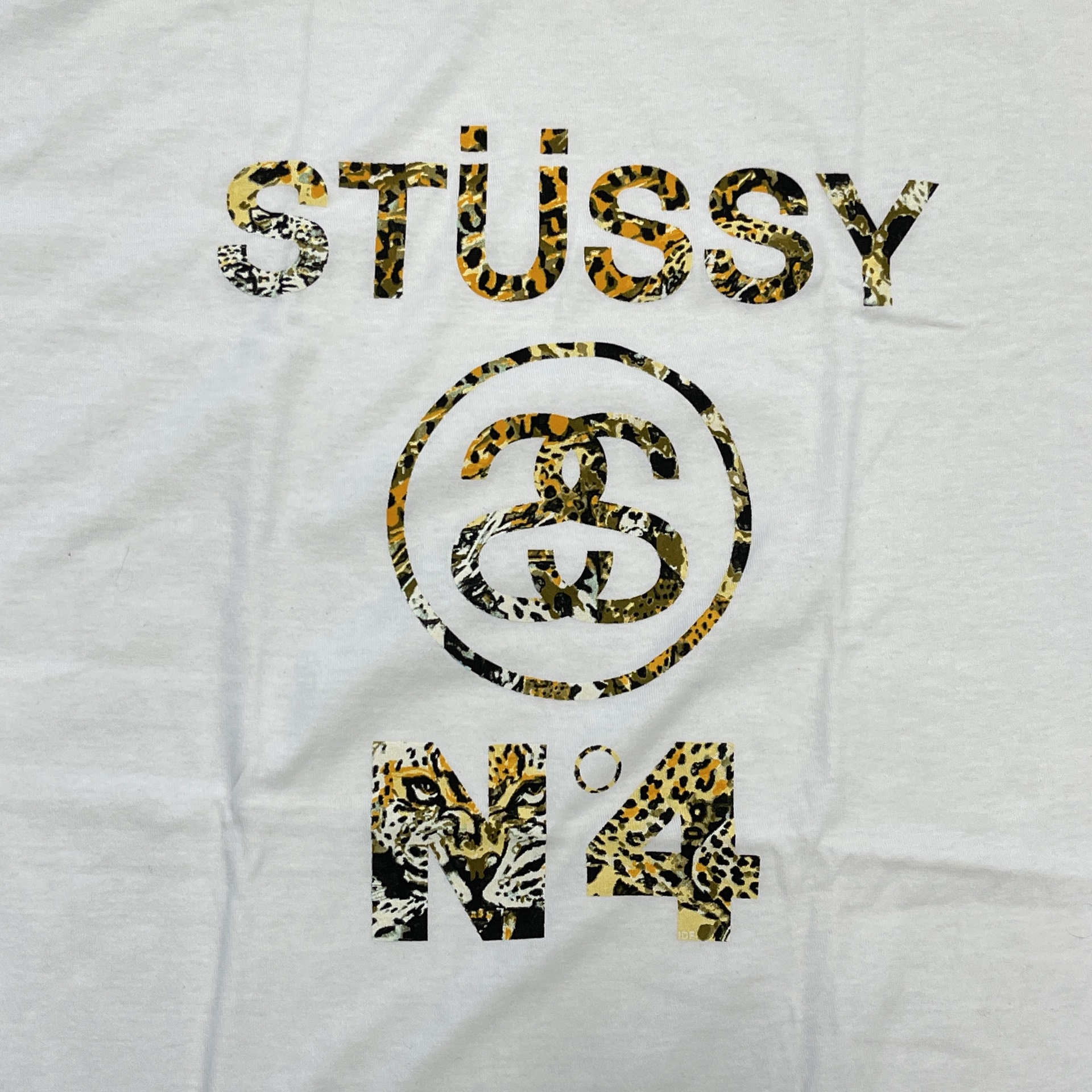 White Cheetah Stussy No. 4 T-Shirt - New 2