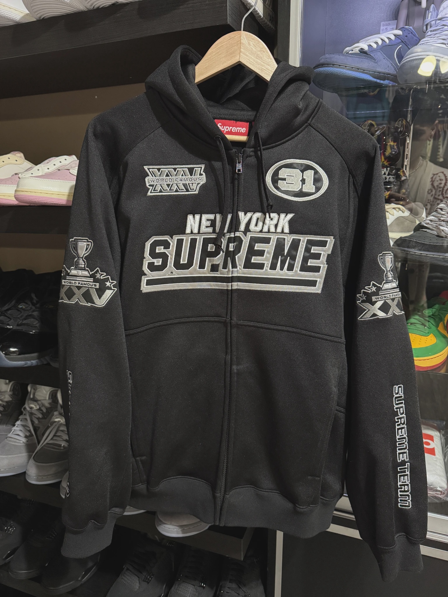Supreme Football Zip Up Hooded Sweatshirt (FW25) Black • Pre-Owned [6606]