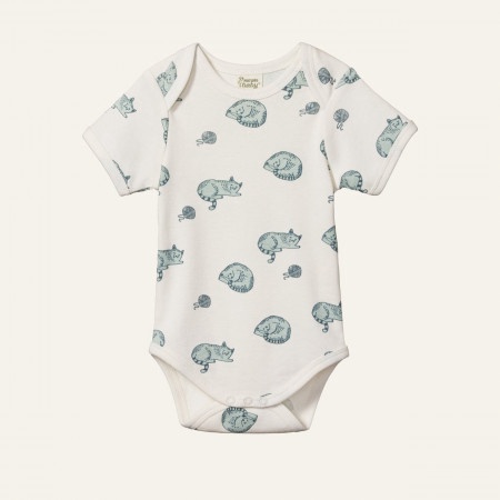 SHORT SLEEVE BODYSUIT - SLEEPY CAT PRINT