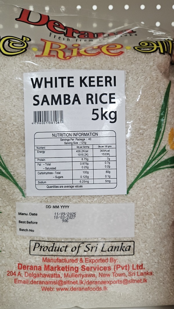 Derana White Keeri Samba (raw) Rice 5kg