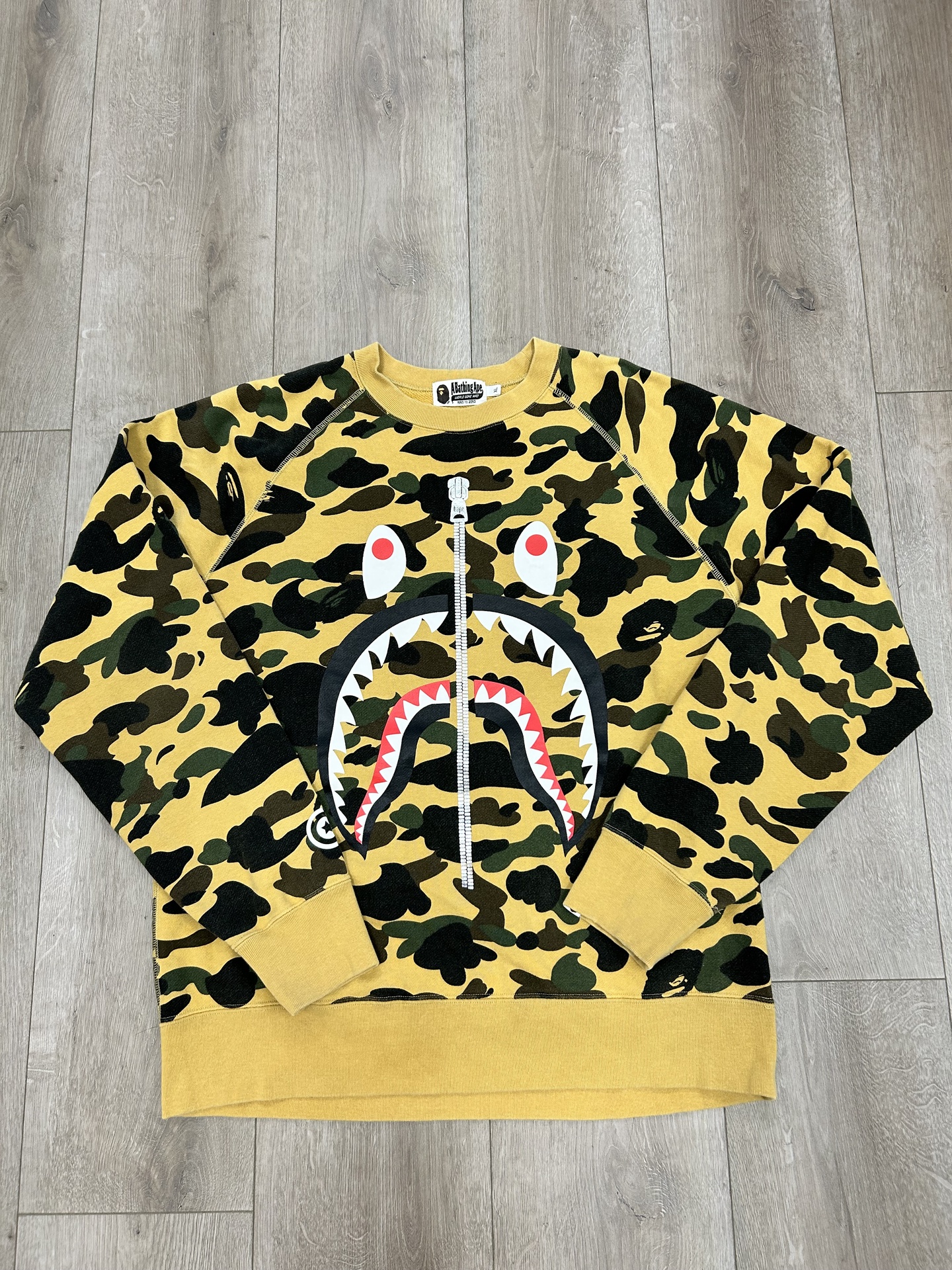 BAPE BAPE 1st Camo Printed Zip Shark Crewneck Yellow - Size XL