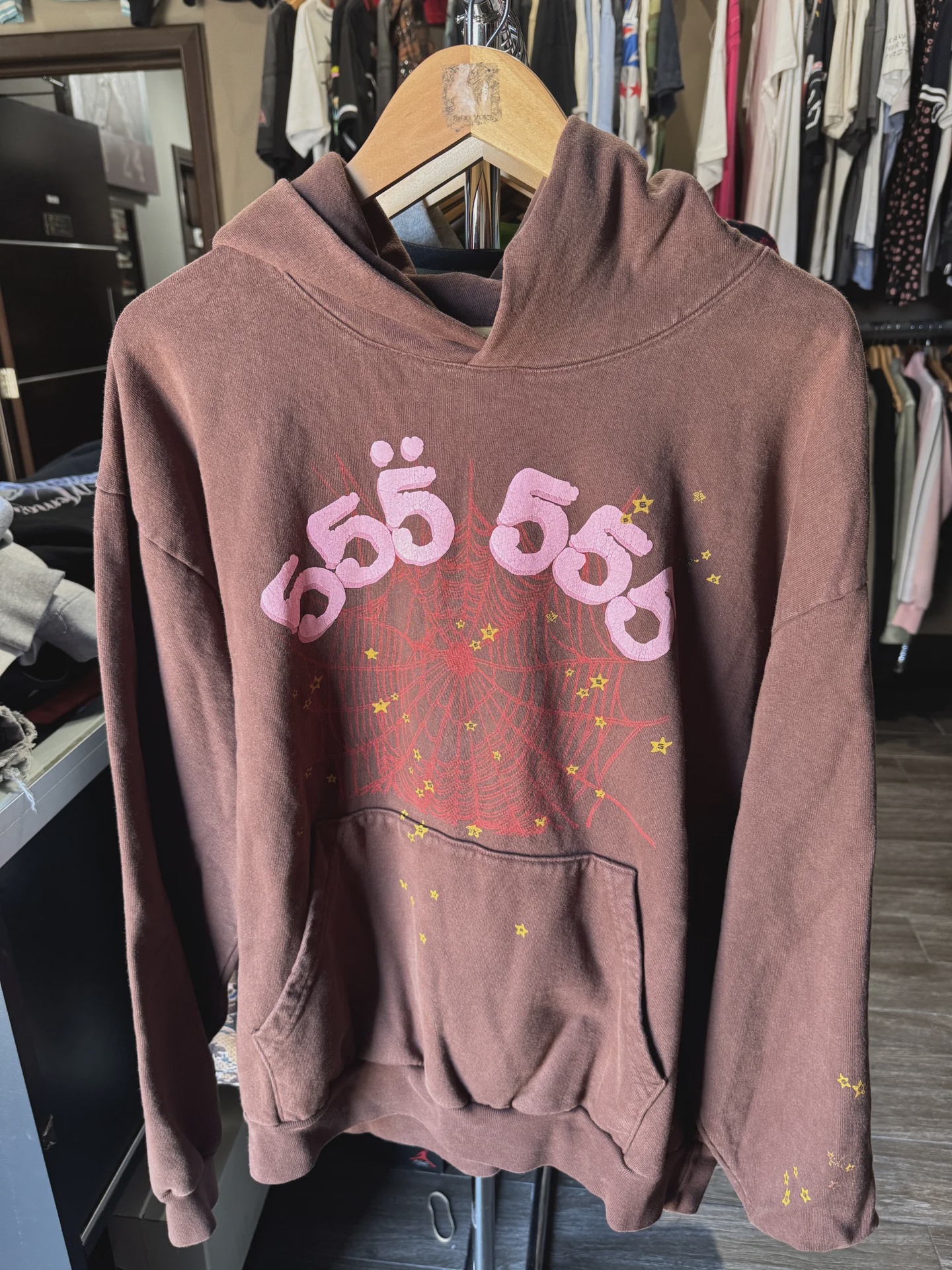 Sp5der Pink Logo Brown Hoodie L • Pre-Owned [5183] - photo 1