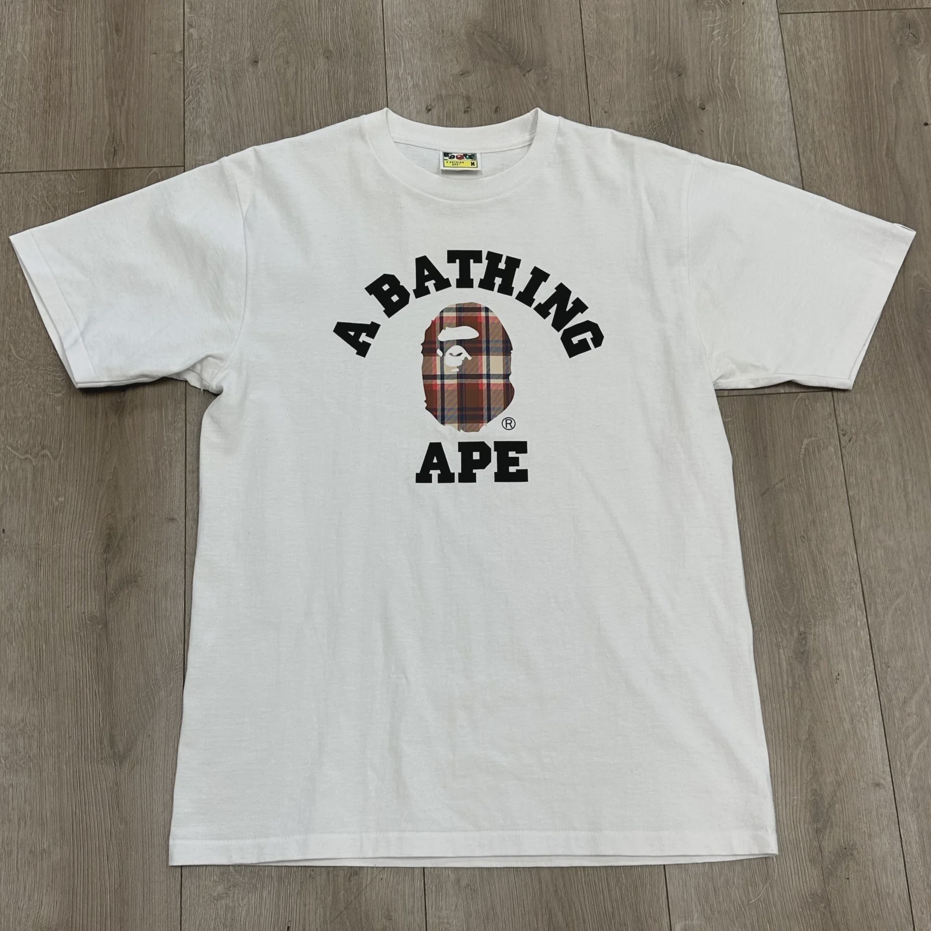 BAPE BAPE Check College Tee 'White/Red' - Size M