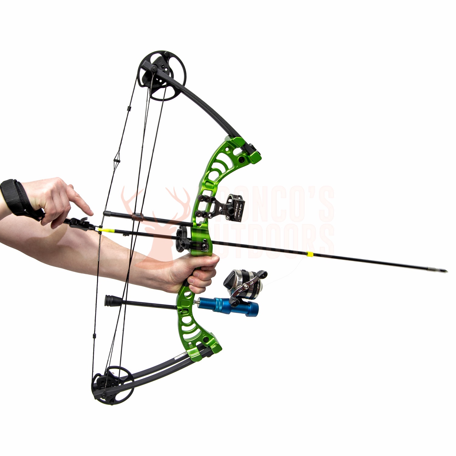 Man Kung 55LB Compound Bow - Lime + Bow fishing Kit