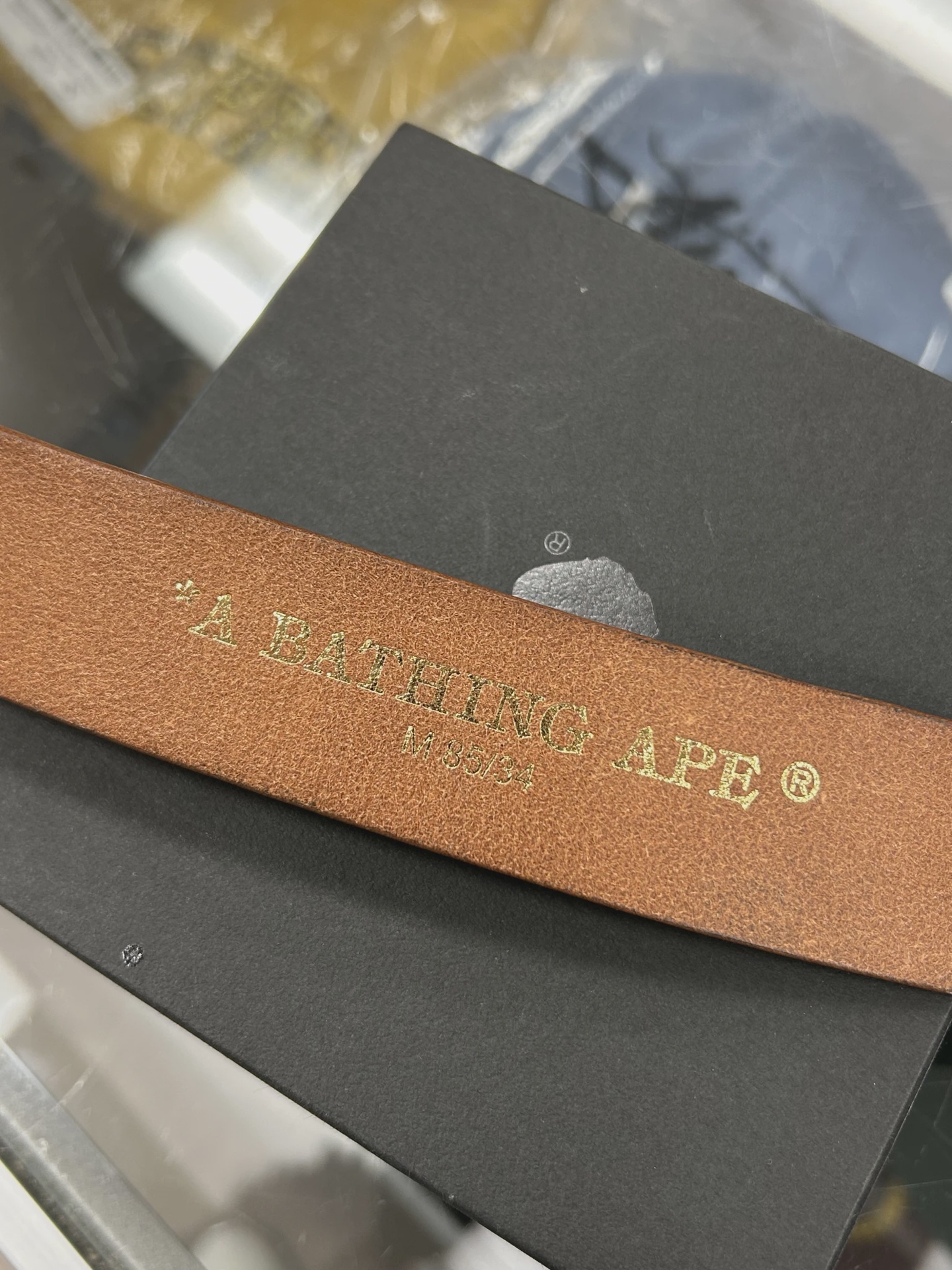 A Bathing Ape (BAPE) Logo Buckle Leather Belt • Pre-Owned [2469] 2