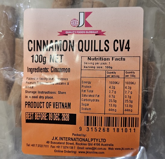 JK Cinnamon Quills 100g