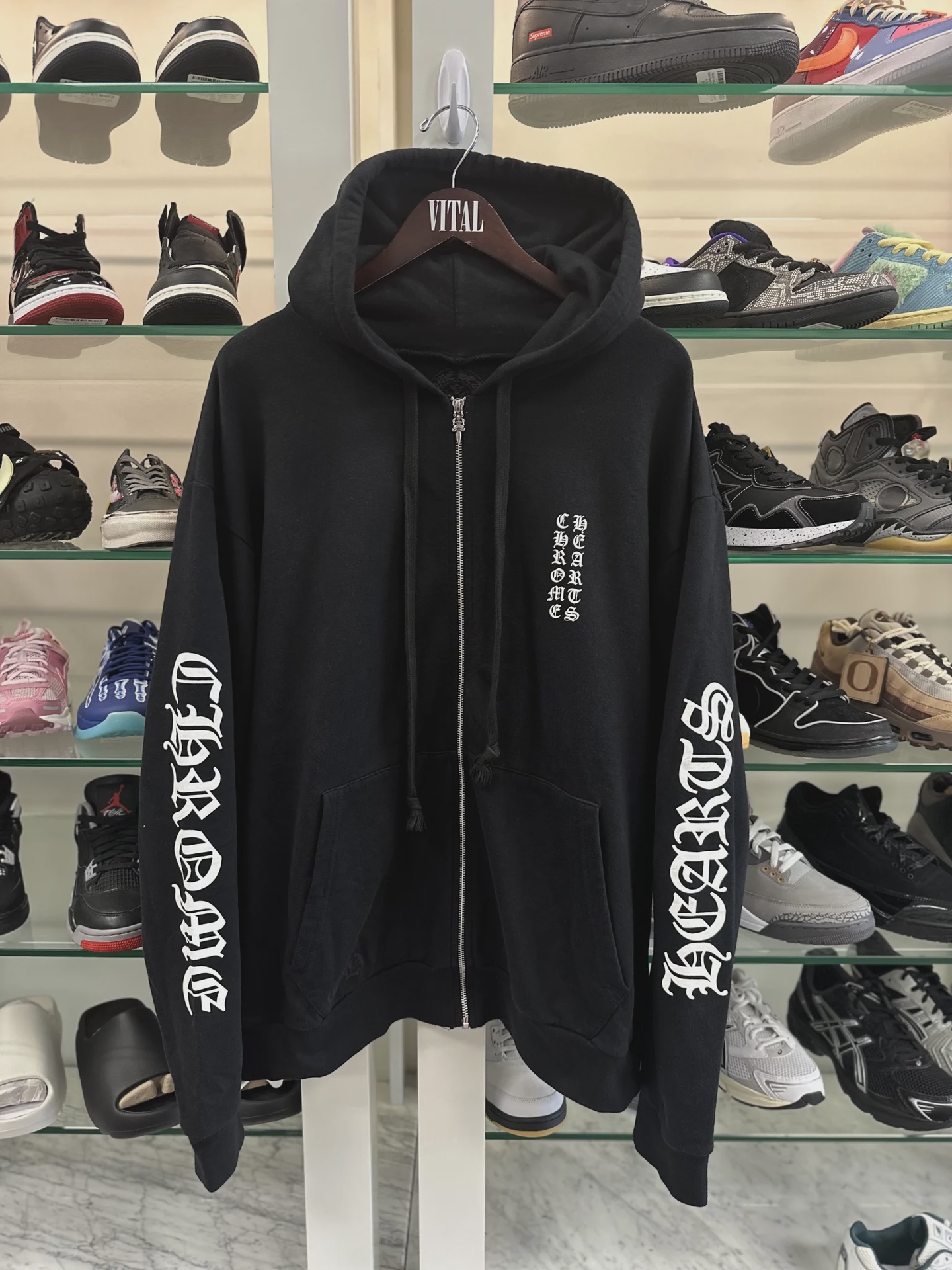 Chrome Hearts Vertical Logo Zip Up Hoodie Black/White • Pre-Owned [9869] - photo 1