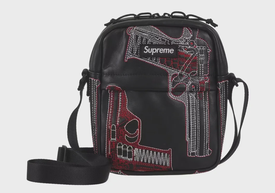 Supreme Supreme Guns Embroidered Leather Shoulder Bag Black - Size One Size