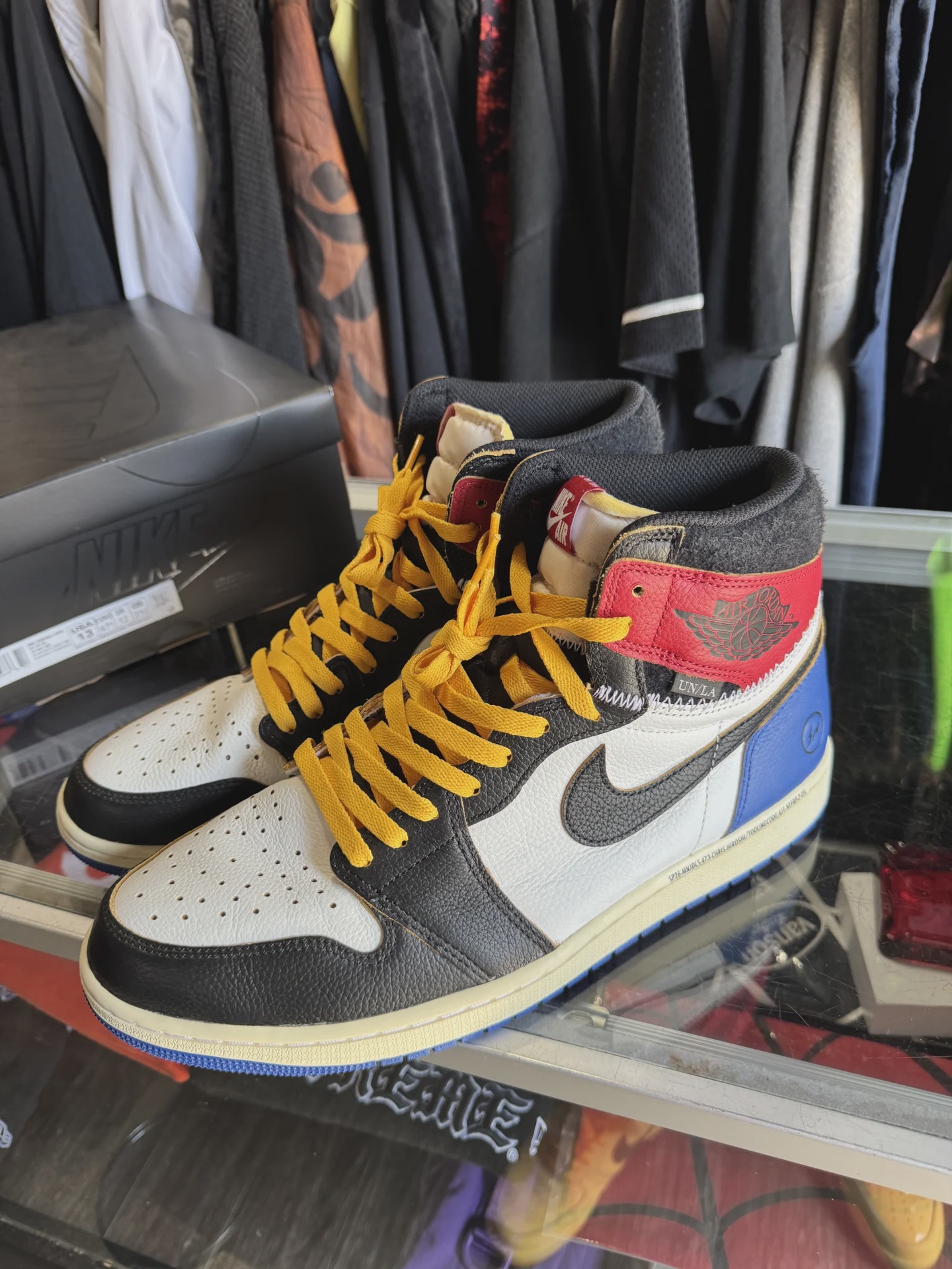 Air Jordan 1 Retro High Original SP Fragment  x Union LA Varsity Red Sport Royal Blue • Pre-Owned [1025] - photo 2