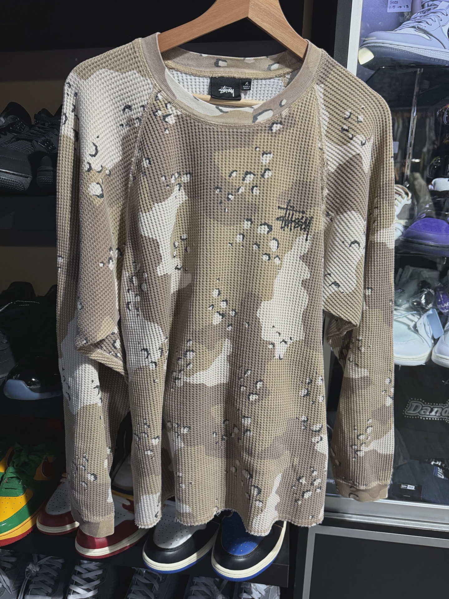 Stussy Raglan Thermal L/S Crew Desert Camo M • Pre-Owned [8651]